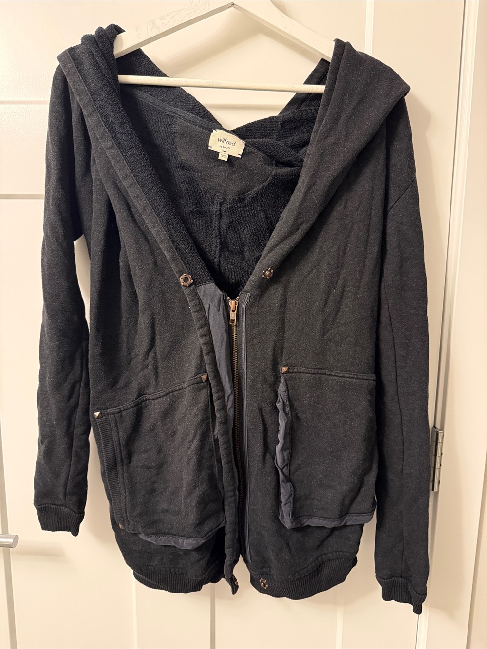 Wilfred Black Hooded Zip-Up Jacket with Patch Pockets